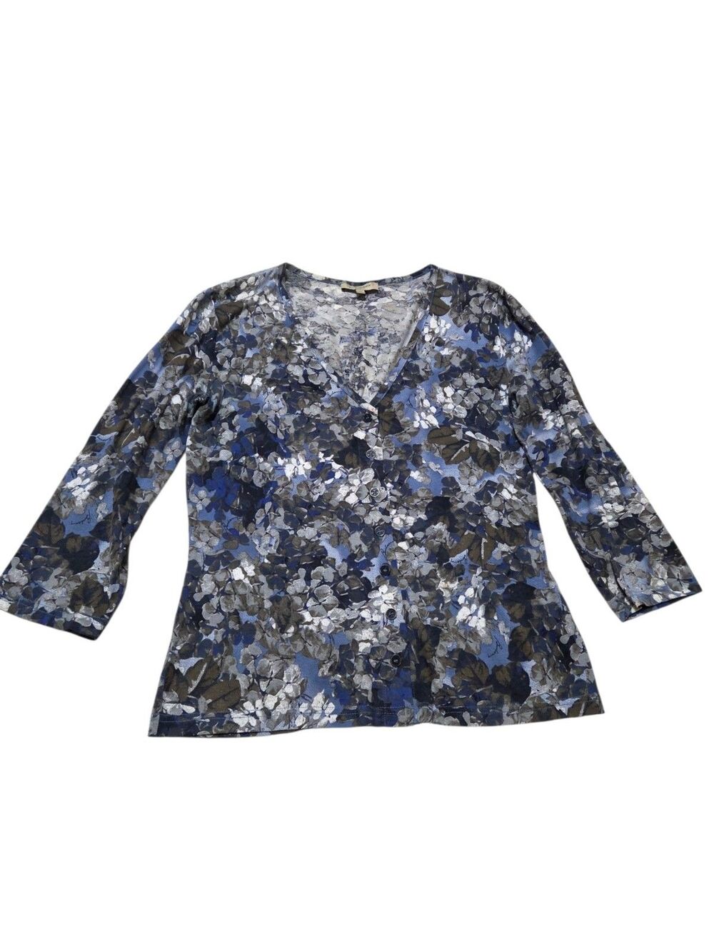 Vintage Burberry London Blue Floral 3/4 Sleeve Button Up Shirt Women's M K11.1
